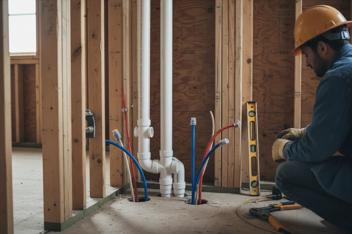 Drain and supply rough-in during Leak Detection in Postville